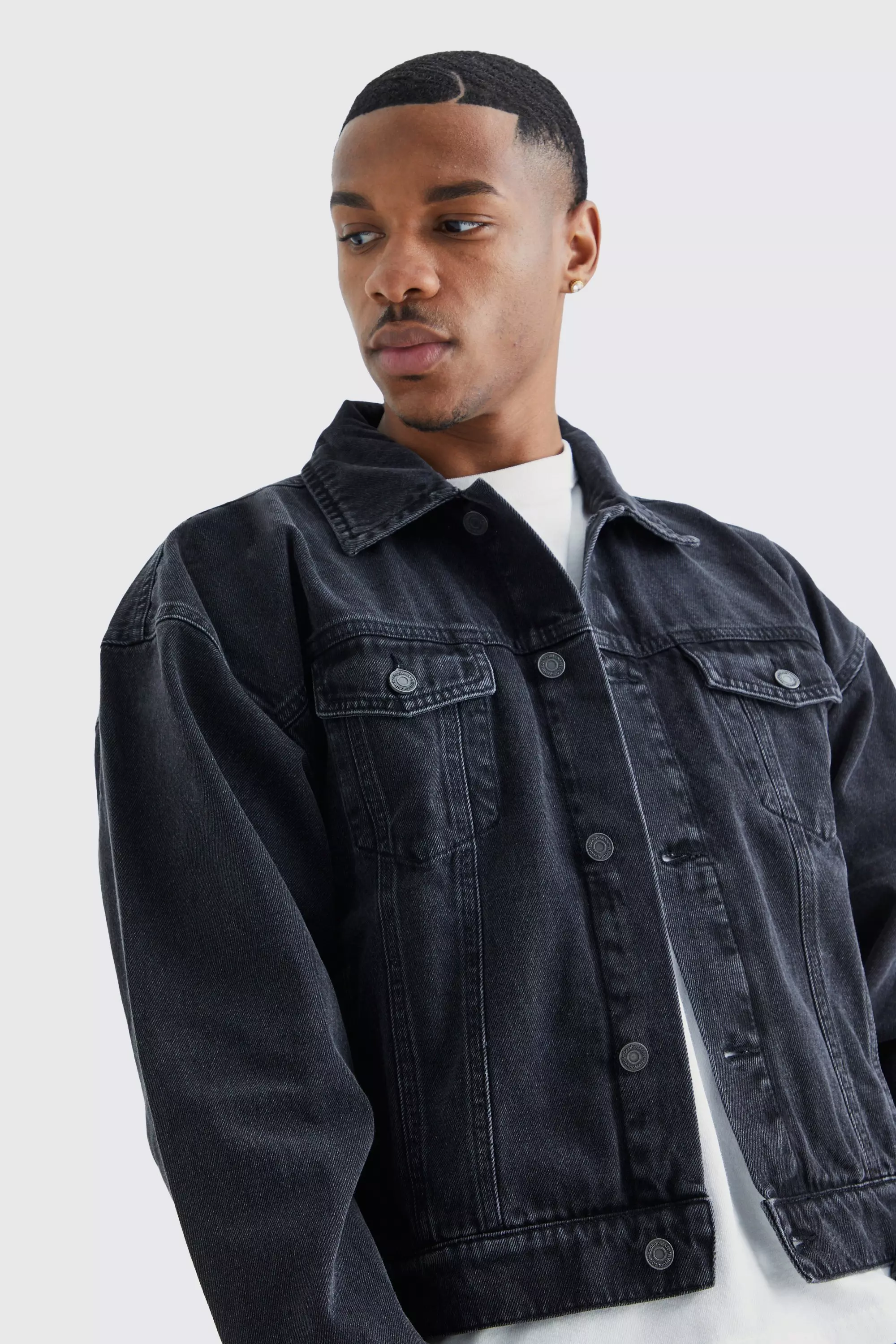 Boxy Fit Denim Jacket boohooMAN UK